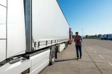 muž pri bielom kamióne
