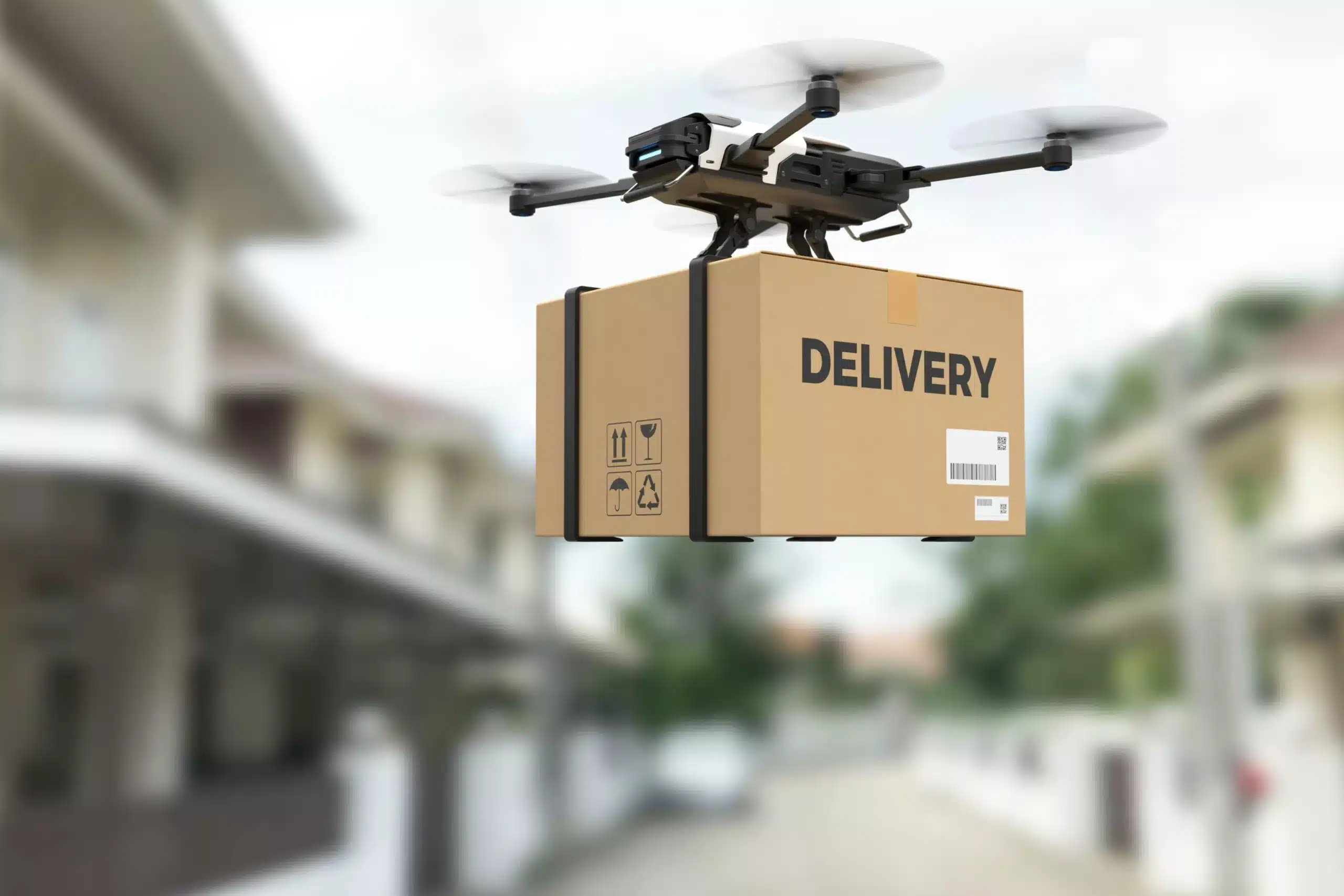 dron prepravuje balík